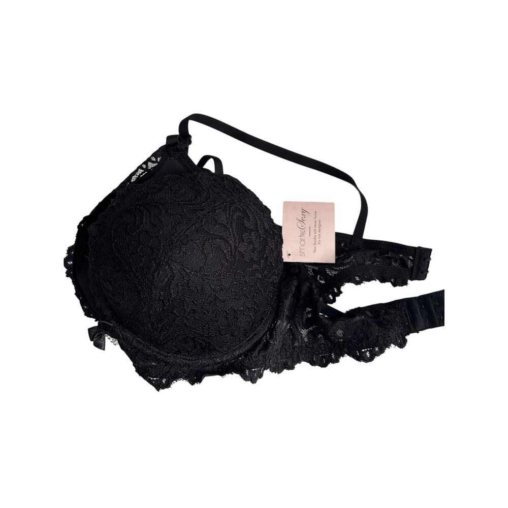 Smart and Sexy Bra SA276 Size 34C Padded Maximum Cleavage Black Lace Push Up